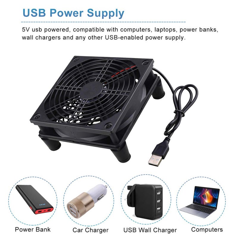 GDSTIME Quiet 120mm Router Fan Cooler with L/M/H 3 Speed Controller, DC 5V USB Powered Case Cooling Fans for Xbox Modem Routers Mini PC DVR TV Box - Image 3